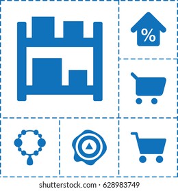 Store icon. set of 6 store filled icons such as necklace, arrow up, mortgage, shopping cart