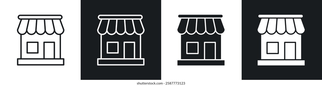 Store icon set black and white colors. Graphic Vector icons pack