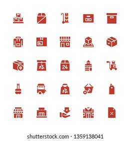 store icon set. Collection of 25 filled store icons included Discount, Pawn shop, Mall, Store, Price tag, Shopping basket, Bag, Ice cream cart, Package, Bakery shop, Box, Paper bag