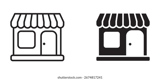 Conjunto de iconos de tienda. Vector de tienda de línea y glifo. Iconos del mercado de contorno.