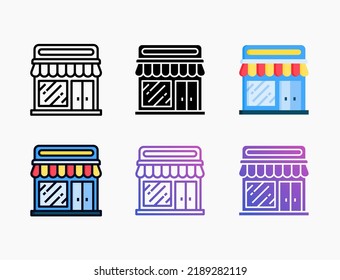 Store icon set with line, outline, flat, filled, glyph, color, gradient. Editable stroke and pixel perfect. Can be used for digital product, presentation, print design and more.