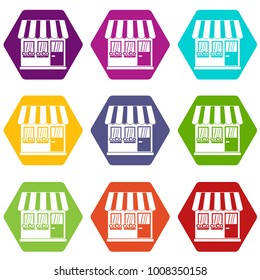 Store icon set many color hexahedron isolated on white vector illustration