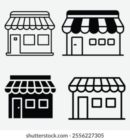 Store Icon Set. Shop Line Icon Vector Illustration. Store icon Silhouette Bundle.  Dynamic Vector Silhouettes of Stores for Attractive Branding.