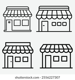 Store Icon Set. Shop Line Icon Vector Illustration. Store icon Silhouette Bundle.  Dynamic Vector Silhouettes of Stores for Attractive Branding.