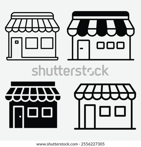 Store Icon Set. Shop Line Icon Vector Illustration. Store icon Silhouette Bundle.  Dynamic Vector Silhouettes of Stores for Attractive Branding.