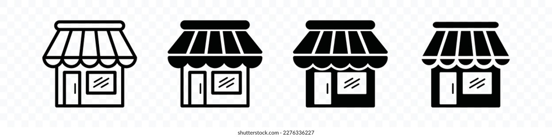 Store icon set. Shop, store, restaurant, market, mart, supermarket, café, bazaar icons symbol in line and flat style for apps and websites, vector illustration