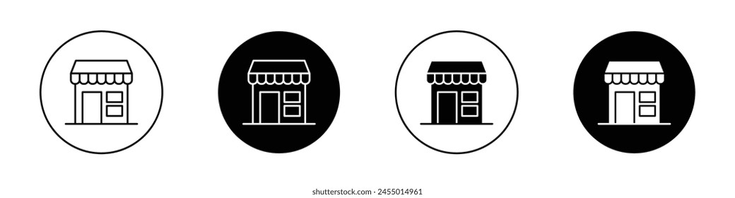 Conjunto de iconos de la tienda. Pequeño símbolo de Vector de la tienda de negocios minoristas. Iniciar sesión del mercado en línea negro relleno y estilo perfilado.