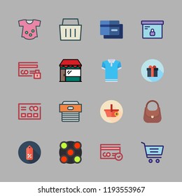 store icon set. vector set about supermarket, box, clothes and e commerce icons set.