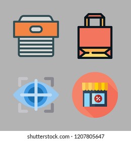 store icon set. vector set about box, stores, shopping store and eye tracking icons set.