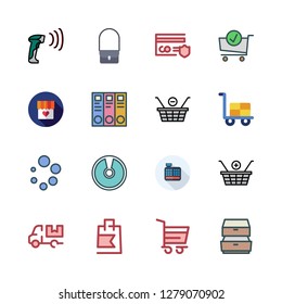store icon set. vector set about shopping basket, cashier, hand bag and shopping bag icons set.