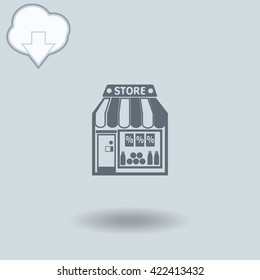 Store icon with shadow. Cloud of download with arrow.