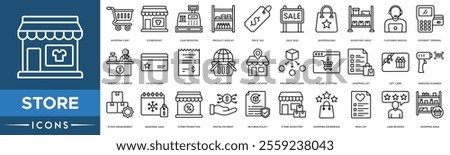 Store icon. Shopping Cart, Storefront, 
Cash Register, Product Display and Price Tag