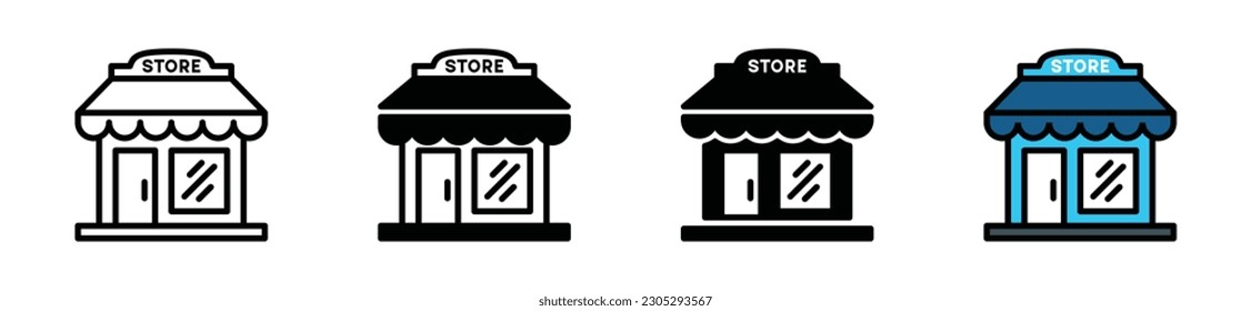 Store icon in thin line, flat, and color style on white background. Shop, market, supermarket, mall symbol for apps and websites. Vector illustration