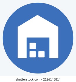 Store Icon in trendy long shadow style isolated on soft blue background