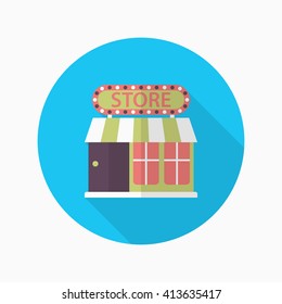 Store icon, Vector flat long shadow design. EPS10