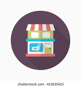 Store icon, Vector flat long shadow design. EPS10