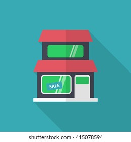 Store icon, Vector flat long shadow design. EPS10