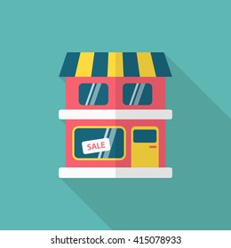 Store icon, Vector flat long shadow design. EPS10