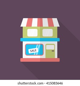 Store icon, Vector flat long shadow design. EPS10
