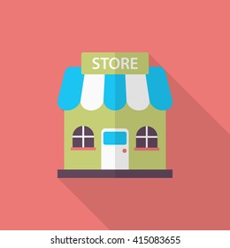 Store icon, Vector flat long shadow design. EPS10