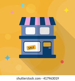 Store icon, Vector flat long shadow design. EPS10