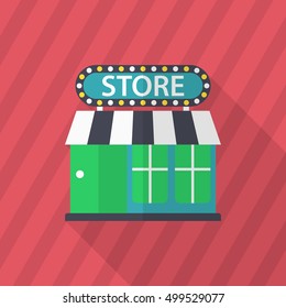 Store icon, Vector flat long shadow design. EPS10