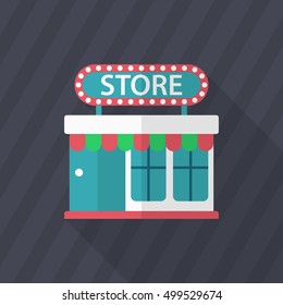 Store icon, Vector flat long shadow design. EPS10