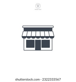 El vector de icono de la tienda representa un medio de venta minorista estilizado, lo que significa compras, comercio, comercio, consumismo y transacciones comerciales