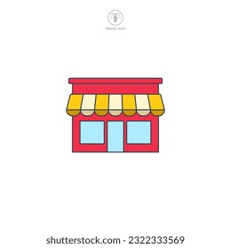 Store icon vector portrays a stylized retail outlet, signifying shopping, commerce, trade, consumerism, and business transactions