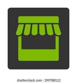 Store icon. Vector style is eco green and gray colors, flat rounded square button on a white background.