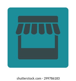 Store icon. Vector style is soft blue colors, flat rounded square button on a white background.