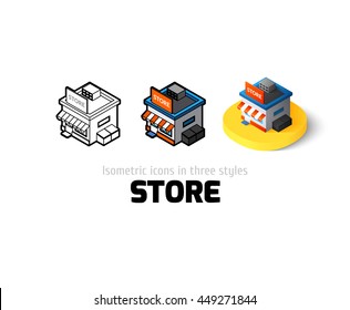 Store icon, vector symbol in flat, outline and isometric style