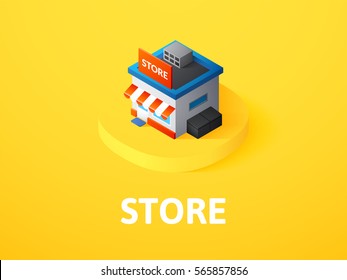 Store icon, vector symbol in flat isometric style isolated on color background