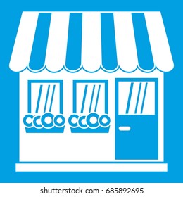 Store icon white isolated on blue background vector illustration