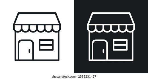 Store icons in black and white liner strokes for web design.