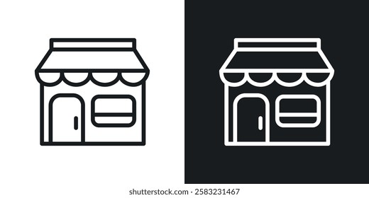 Store icons in black and white liner strokes for web design.