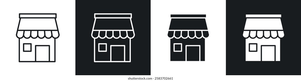 Store icons collection in black and white filled and line versions