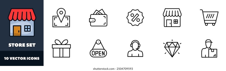 Colección de iconos de tienda. Estilo lineal. Iconos del vector.