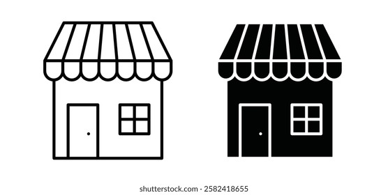 Store icons pack vectors in black flat and strokes