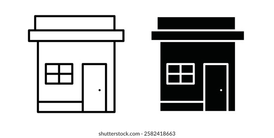 Store icons pack vectors in black flat and strokes