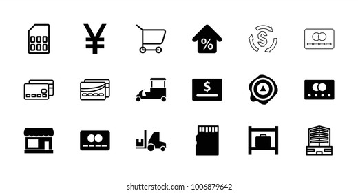 Store icons. set of 18 editable filled and outline store icons: credit card, store, luggage storage, fast food cart, dollar card, arrow up, mortgage, business center