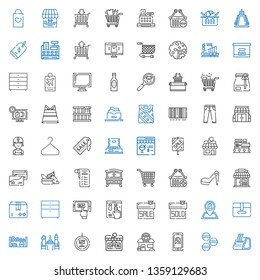 store icons set. Collection of store with receipt, macarons, mobile shopping, pet shop, open, tag, pierrade, weight, package, shop, sold, sale. Editable and scalable store icons.