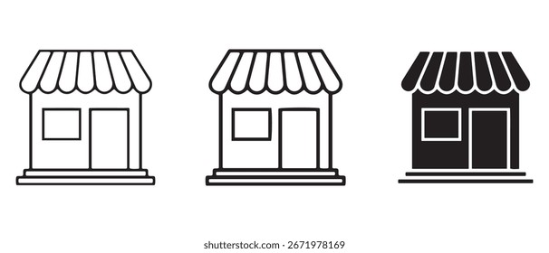 Store icons set. Liner outlined and flat black color.