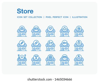 Store Icons Set. UI Pixel Perfect Well-crafted Vector Thin Line Icons. The illustrations are a vector.