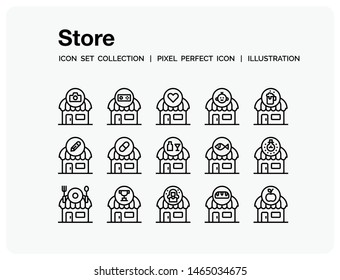 Store Icons Set. UI Pixel Perfect Well-crafted Vector Thin Line Icons. The illustrations are a vector.