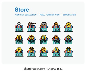 Store Icons Set. UI Pixel Perfect Well-crafted Vector Thin Line Icons. The illustrations are a vector.