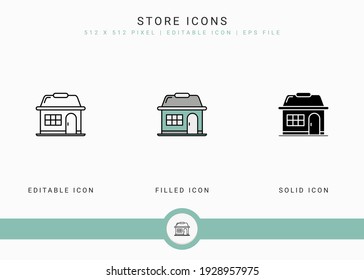 Store icons set vector illustration with solid icon line style. Online shop retail concept. Editable stroke icon on isolated background for web design, user interface, and mobile app