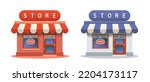 Store icons. Shop with brick walls. Cartoon stylish store icons. Vector illustration isolated on white background.
