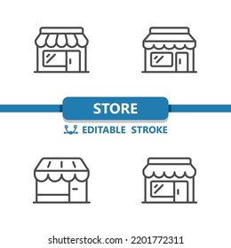 Store Icons. Shop, Retail Store, Building Icon. Professional, 32x32 Pixel Perfect Vector Icon. Editable Stroke