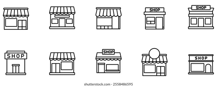 Store icons for web. Buildings outline icon set